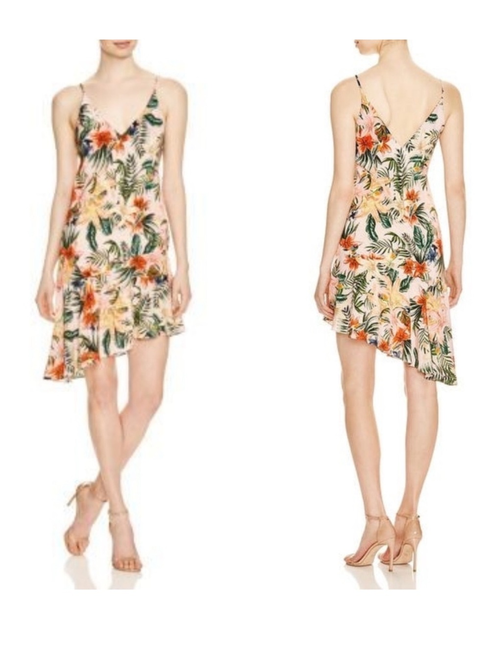 Amanda Uprichard Hawaiian tropical print floral asymmetrical hem slip dress